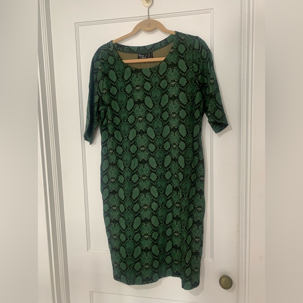 Women with Control Green Snake print Long sleeve dress Size Small NWT
